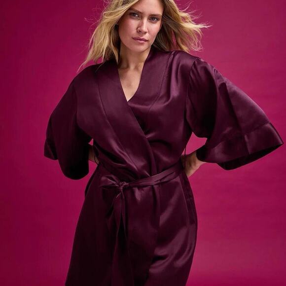 Third Love Satin Robe Burgundy Plum Size Medium - Picture 1 of 6